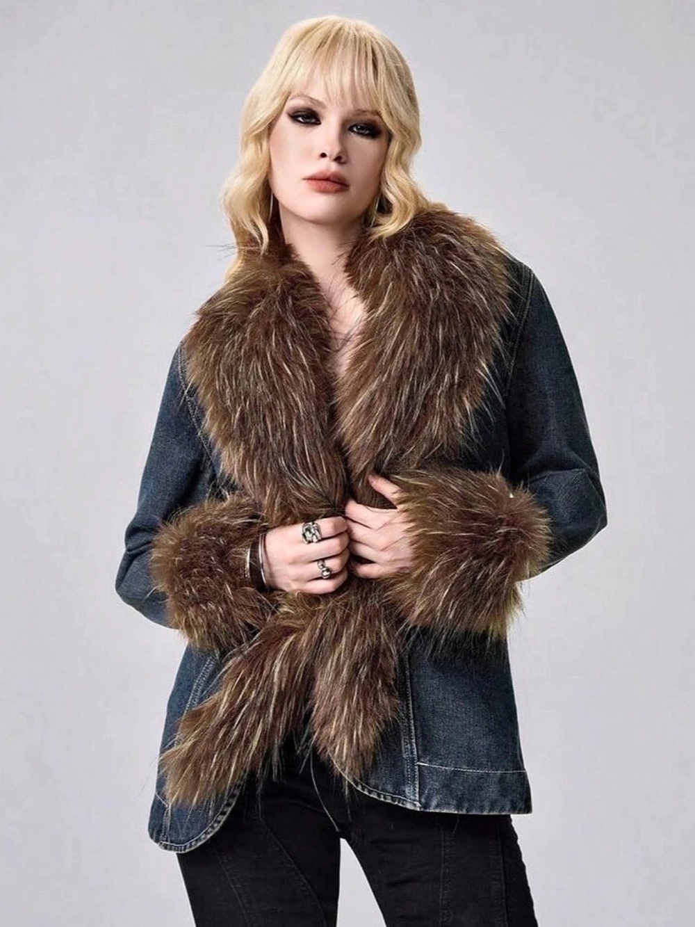 NWT Faux Fur Trim Denim Jacket (XL)